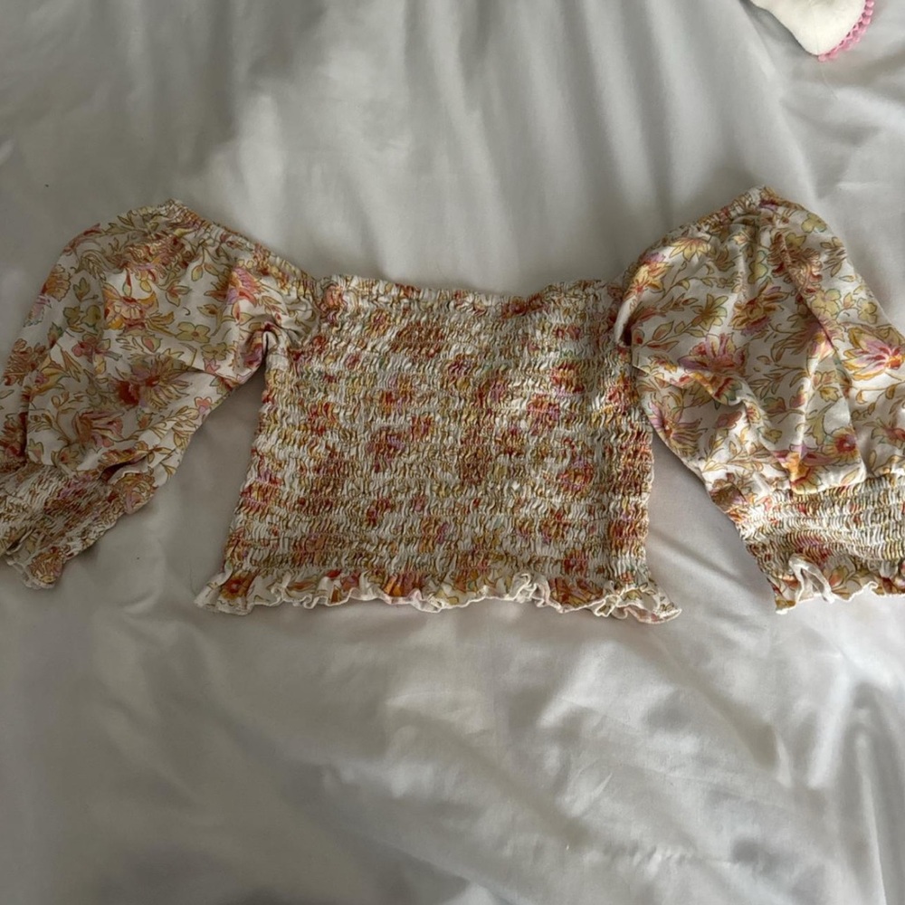 Billabong Brown and Gray Smocked Crop Blouse